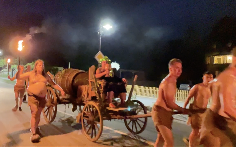 Bacchus being pulled by his entourage.