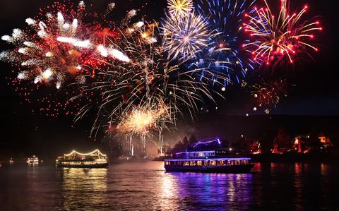 Photo Of Firework over the rhine valley. Rhein in Flammen (Rhine in Flames) , traditional festival in Germany