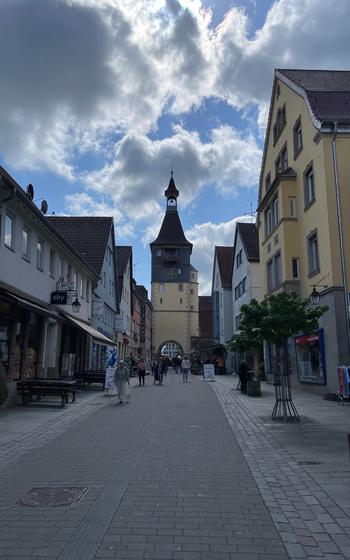 Street with stores and customers