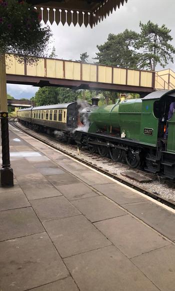 Green stream train at the train station