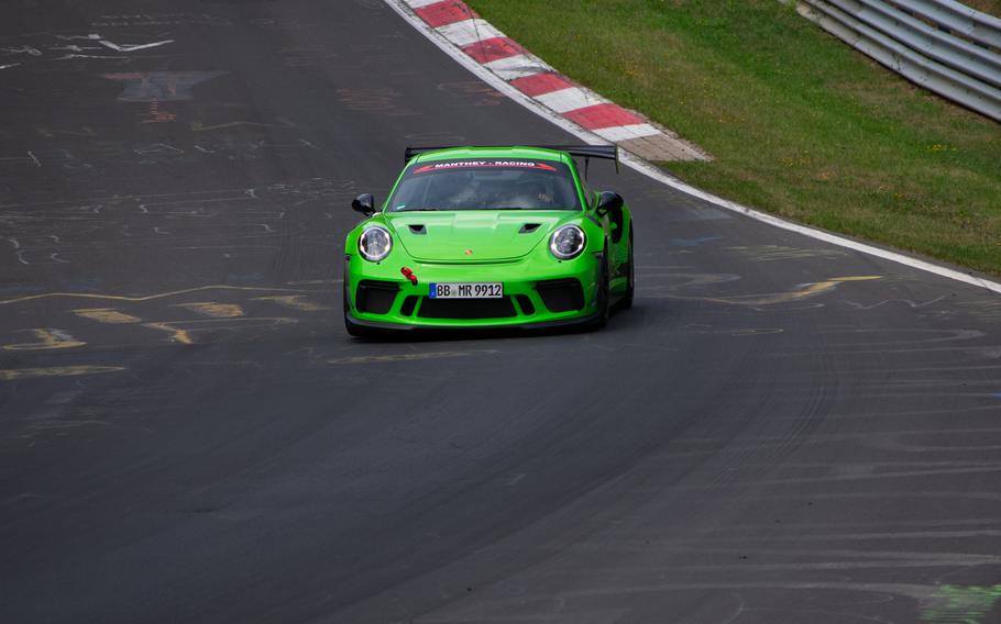 2020 A green Porsche 911 GT3 RS MR on the Nordschleife