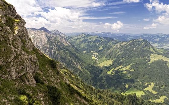 Landscape view of the Alps on a warm sunny day
