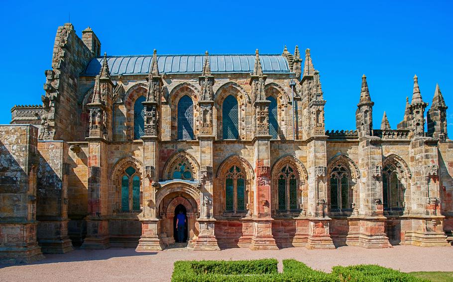 A front view of the cathedral on a bright sunny day