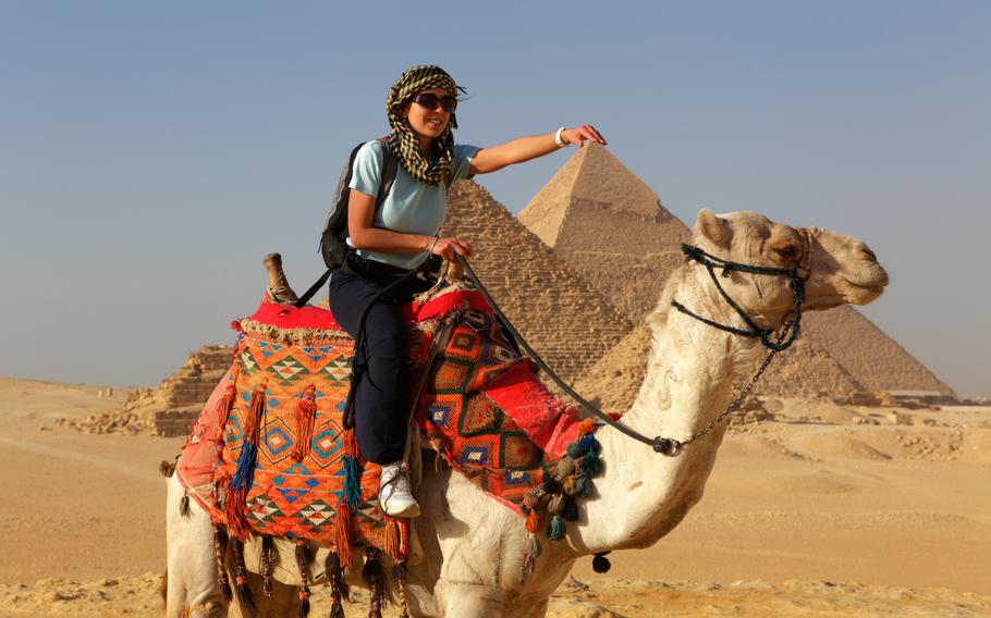 Tourist shot at pyramid complex at Giza, Egypt