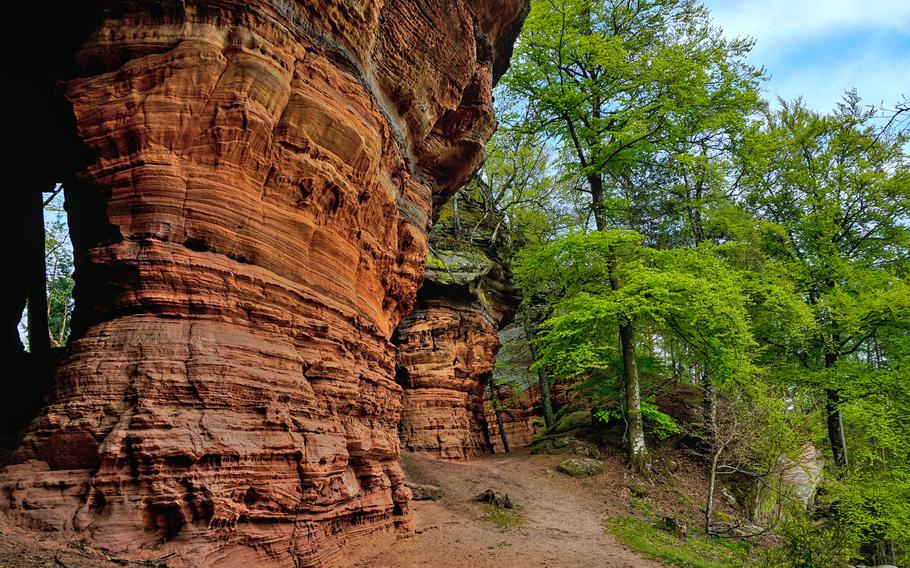 Colorful sandstone formations in the Palatinate forest in Germany