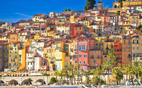 Photo Of Colorful facades of Cote d Azur town of Menton beach and architecture view, Alpes-Maritimes department in southern France