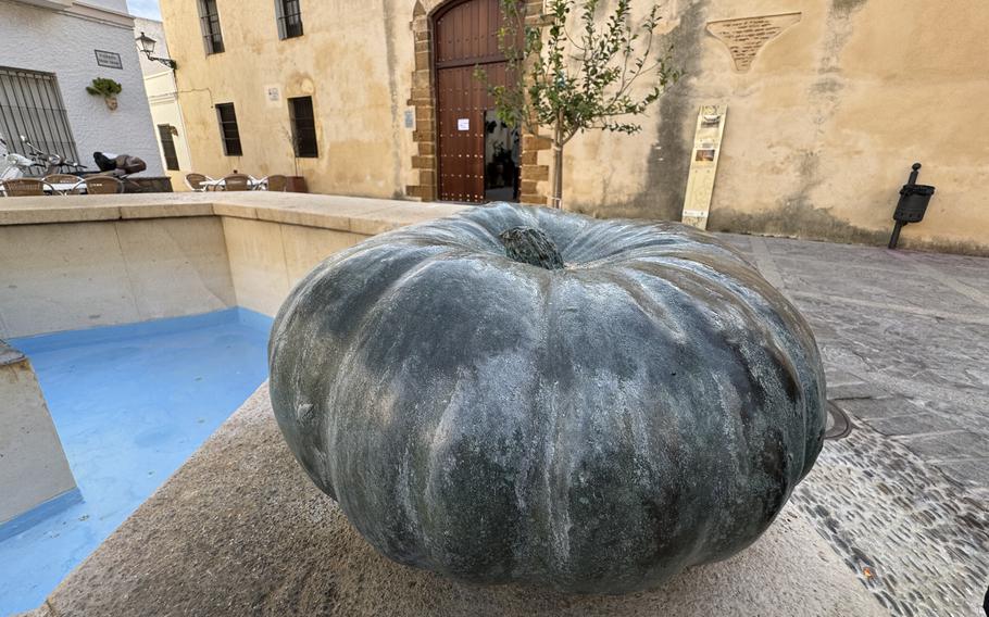 Pumpkin sculpture on a fountain in Rota, Spain