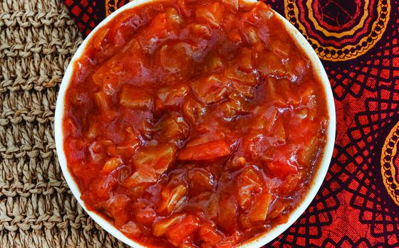 South African vegetable relish or side dish called Chakalaka, originating from townships