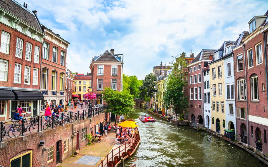 Traditional houses on the Oudegracht (Old Canal) in center of Utrecht, Netherlands