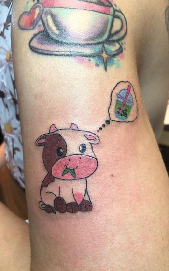 New tattoo: Cow thinking about bubble tea