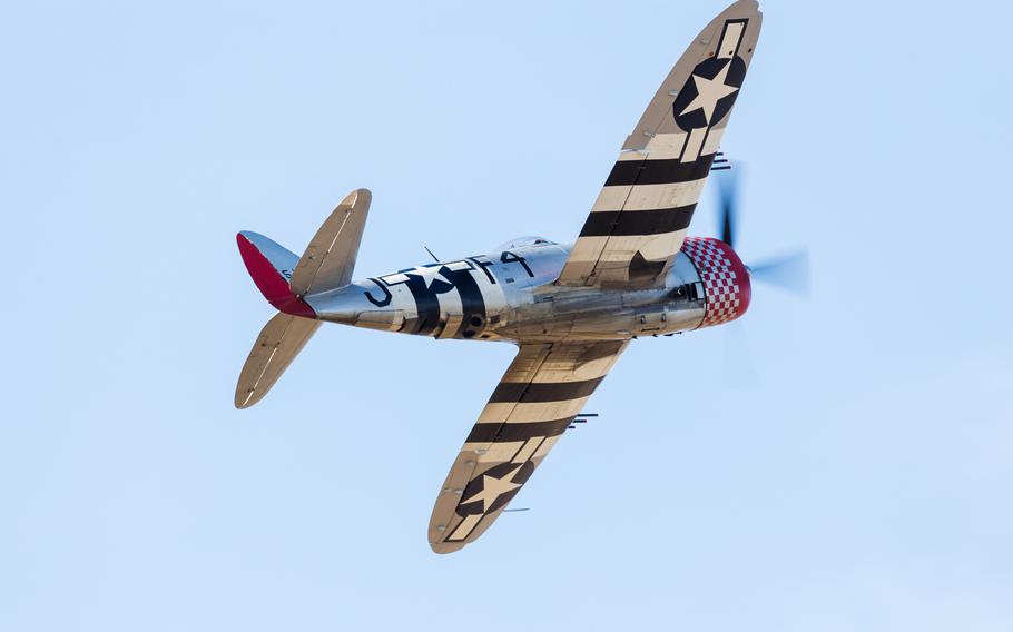 P-47 with invasion stripes
