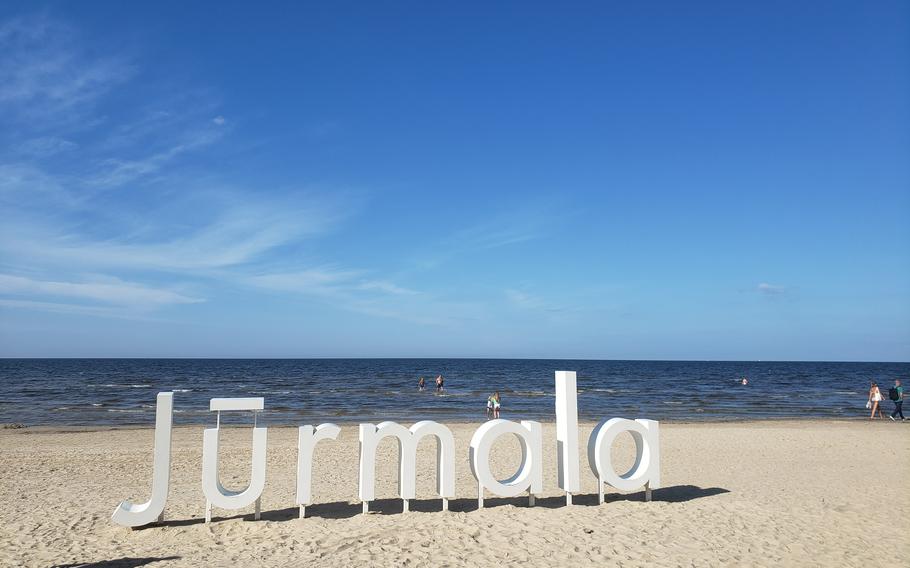 Jurmala beach sign