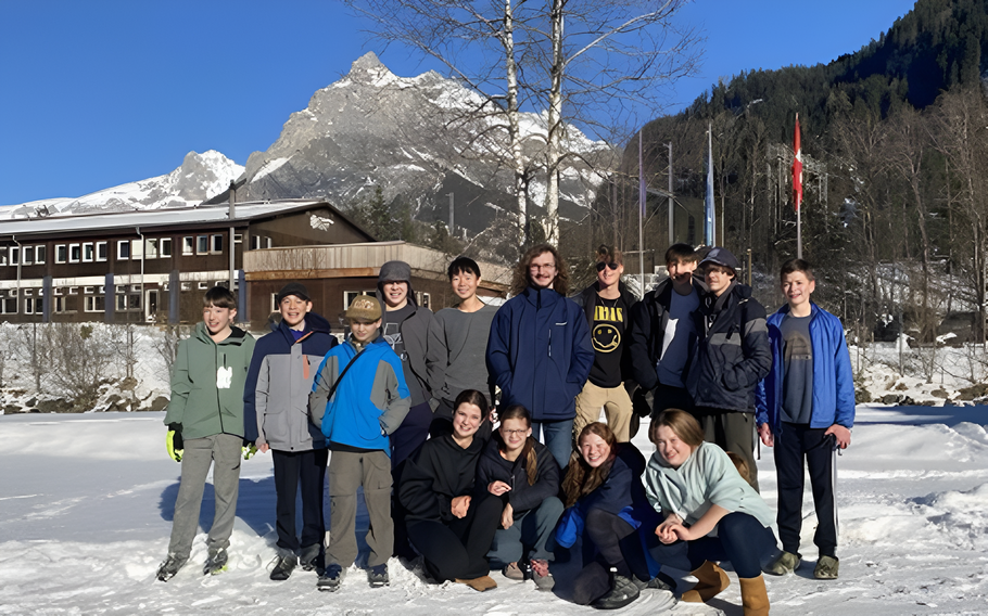 Members of Troop 44 after arriving at the Kandersteg International Scout Centre.