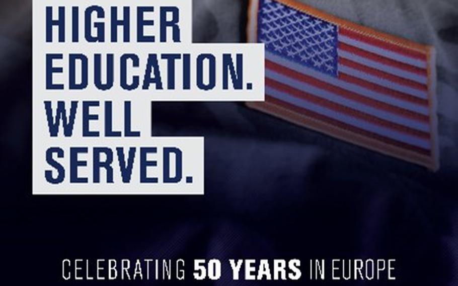 Embry-Riddle Celebrates 50 Years in Europe. Caption reads “Higher Education Well Served.”