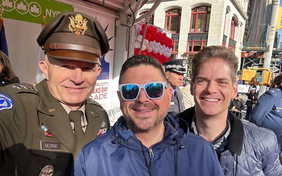 Gen. George, Diego Rubio and Michael Lamon. New York City Veteran’s Day Parade MCs, Nov 2023. 