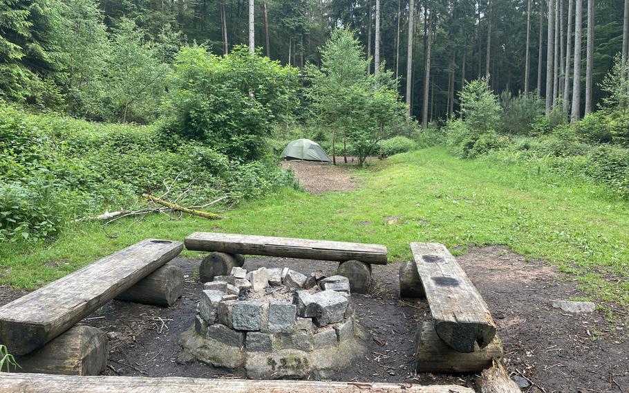 Campsite fire pit while backpacking in the German Forest
