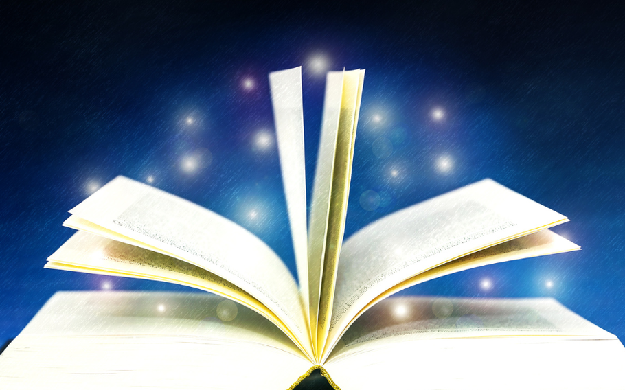 Book with sparkles and blue background