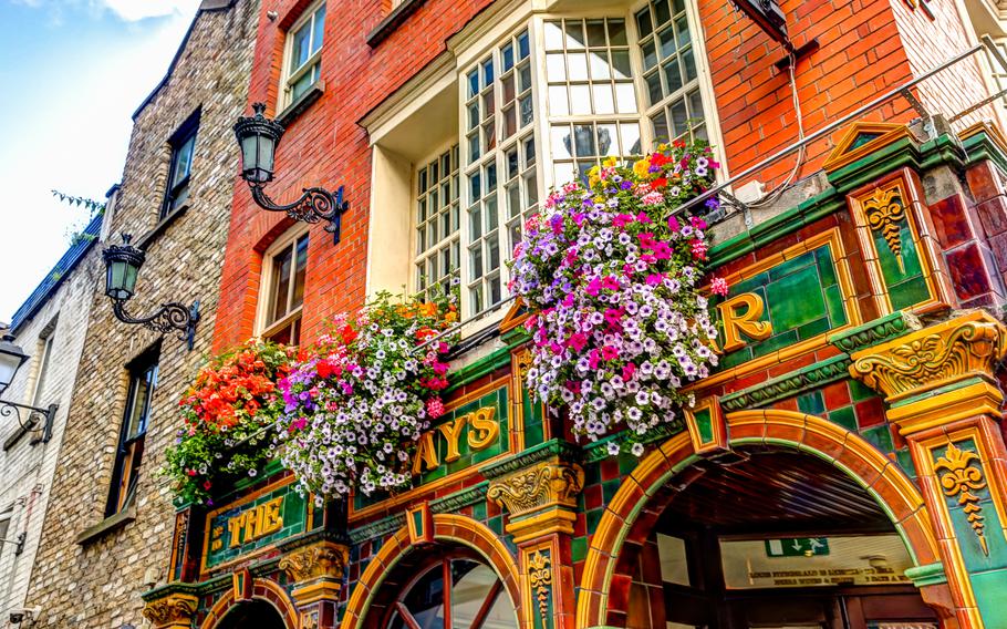 Traditional Irish Pub exteriors in Temple Bar in Dublin Ireland