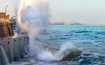 Big wave crushing during high tide in Saint-Malo , Brittany, France