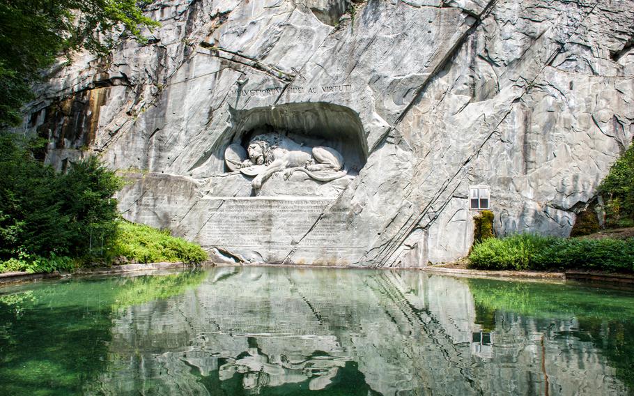 The Lion Monument in Lucerne in Switzerland. It commemorates the Swiss Guards who were massacred in 1792 during the French Revolution