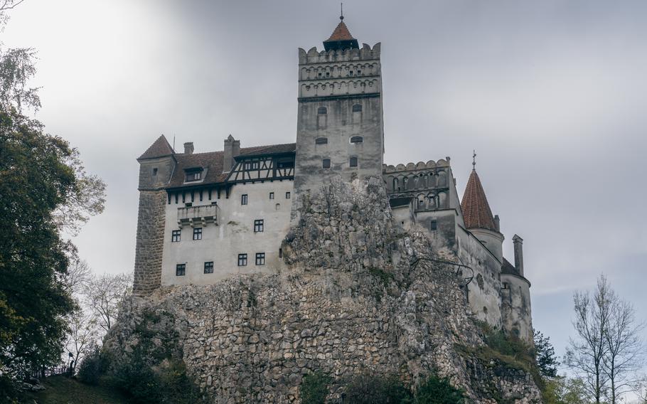 Photo of the Bran Castle on Transylvania, Romania.  With a moody, cloudy background.