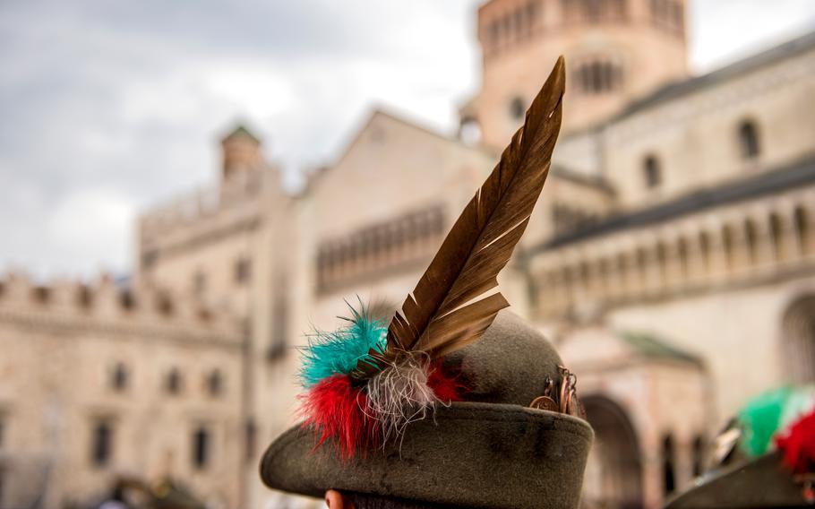 Alpini Cappello hat, that is adorn with a single feather. 