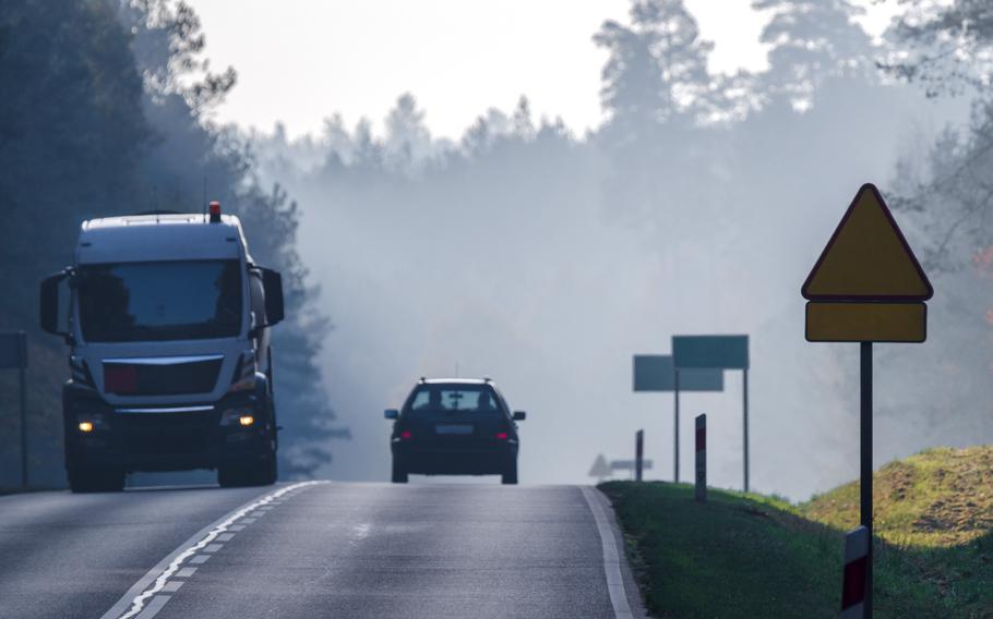 car and truck driving in Poland