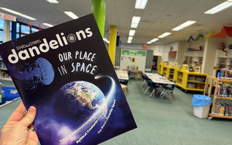 Fall 2024 edition of “Dandelions” magazine at the Ramstein Elementary school library.