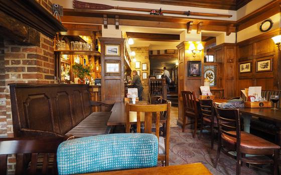 pub interior with dark wood paneling