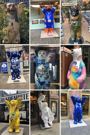 Collage of nine bear statues