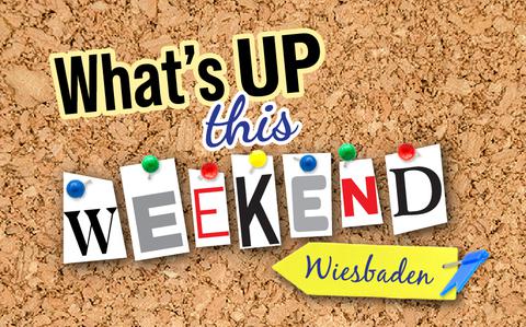 Photo Of Words “What’s Up This Weekend Wiesbaden” on corkboard background
