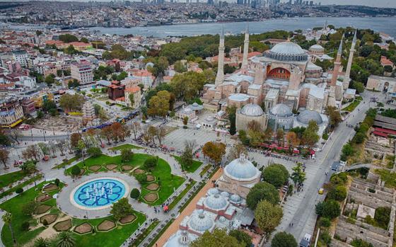 Aeriel viewpoint of Hagia Sofia and surrounding area