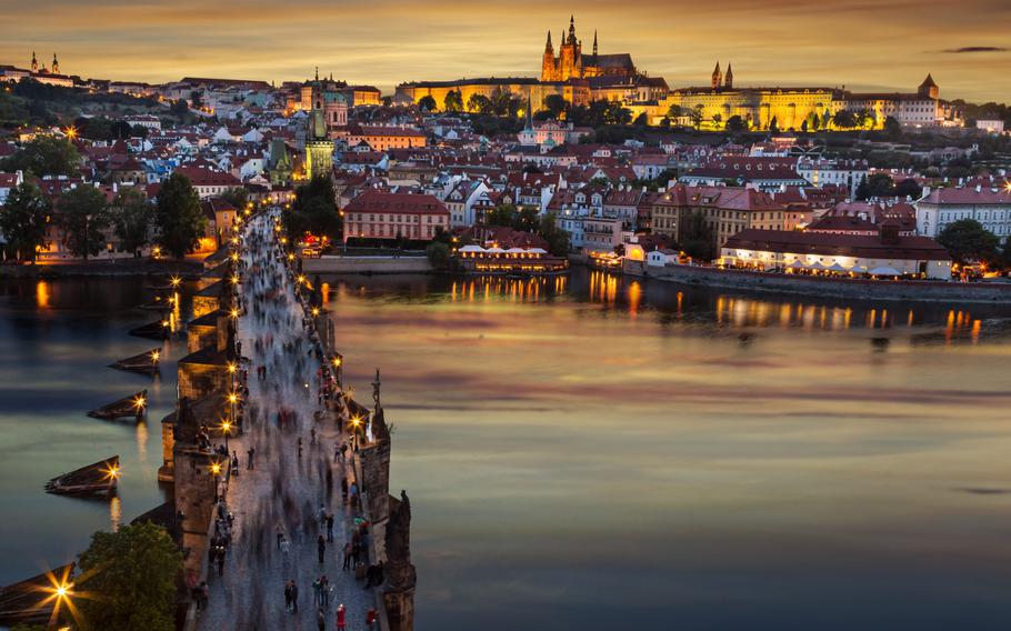 View across Charles Bridge to the Prague Castle