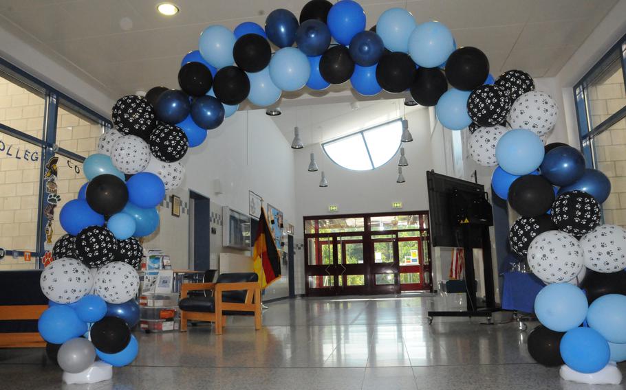 Members of the Parent Teacher Organization at U.S. Army Garrison Bavaria - Hohenfels decorated the entrance of the Hohenfels Middle / High School ahead of the 2023-2024 academic year.