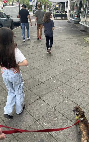 Keebler walking in “Little Tokyo” to the Bing Go for matcha ice cream