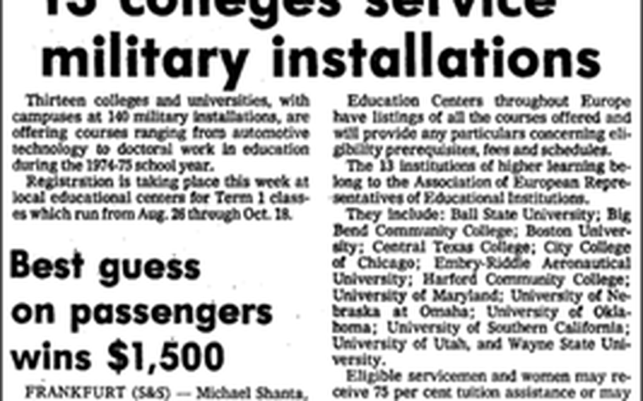 Embry-Riddle Newspaper Clipping reads “13 colleges service military installations”