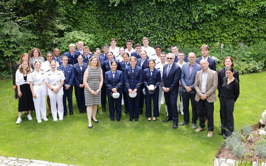 Participants in the American Service Academies Program, coordinated by the Auschwitz Jewish Center, visit the U.S. Consulate General in Krakow as part of their extensive educational experience in Poland confronting the history of the Holocaust and its lessons for ethical leadership.