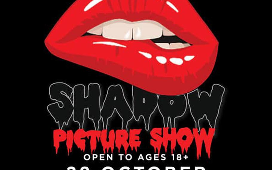 Logo for the Rocky Horror Shadow Picture Show showing bright red lips on a black background.