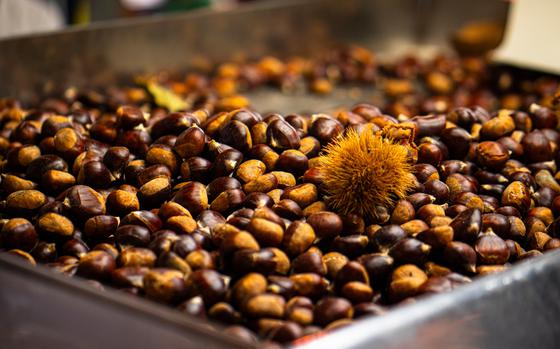 roasted chestnuts on a big stove 