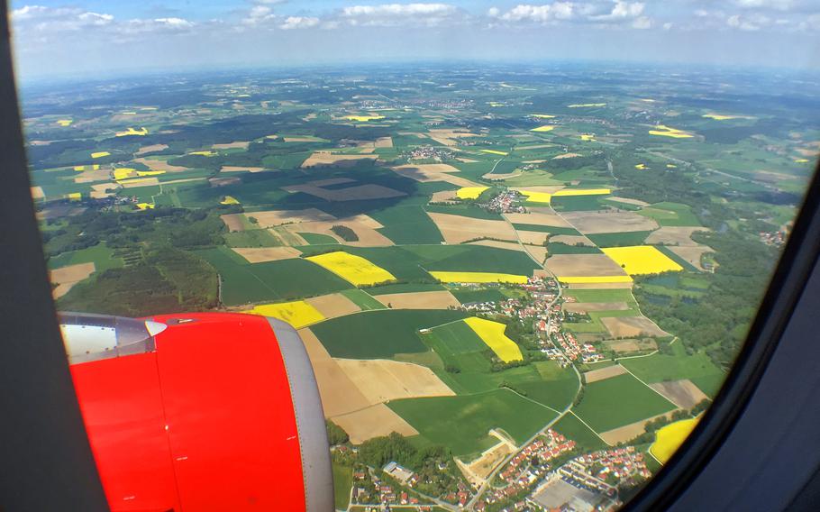 Flying into Germany you can see all the farm fields.