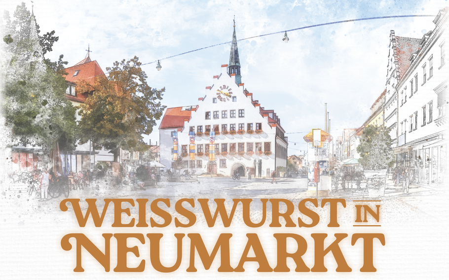 Experience the charm of Neumarkt with its historic architecture and Bavarian traditions, beautifully illustrated in a watercolor-style scene. Weisswurst in Neumarkt captures the essence of this picturesque town, inviting you to explore its rich culinary and cultural heritage.