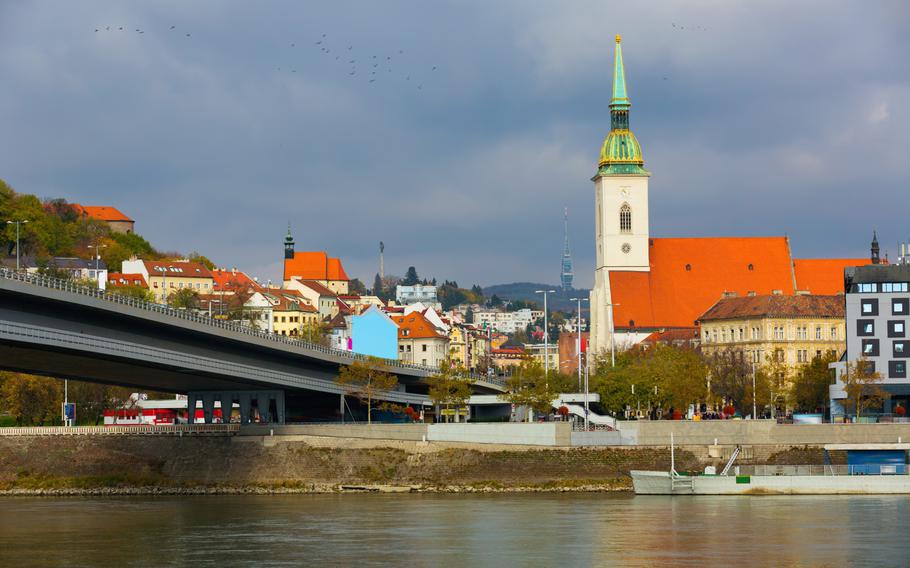 Historical center Bratislava and St. Martin’s Cathedral in the foreground