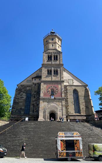 The exterior of the church on a sunny day