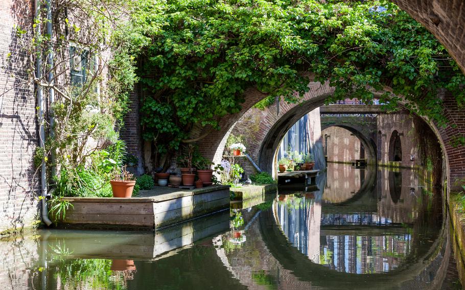 the canal with semi-circular bridges leading down the river