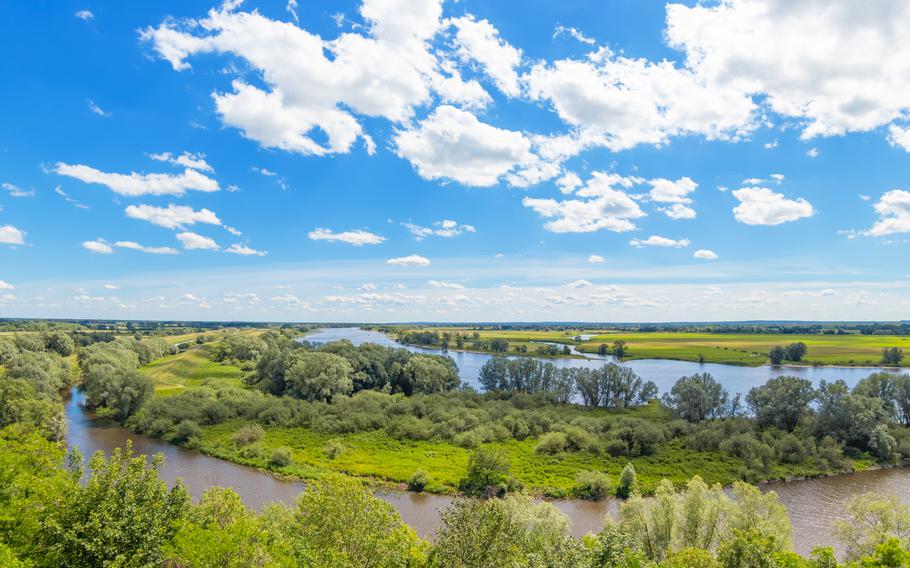 Elbe panorama, UNESCO biosphere reserve river landscape Elbe, Boizenburg, Germany.