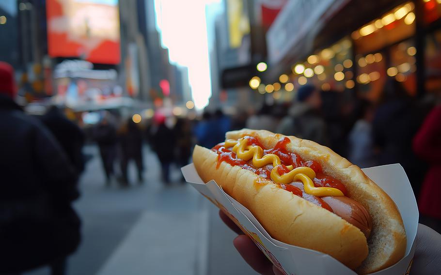 Experience the taste of NYC with a classic hot dog from a bustling street vendor. A must-try for food lovers exploring the city’s vibrant flavors!