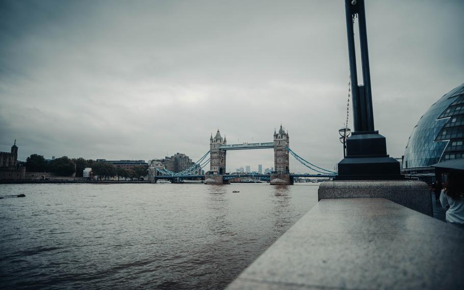 grey scale and blurred edges Landscape shot of Tower Bridge over the River Thames in London, UK