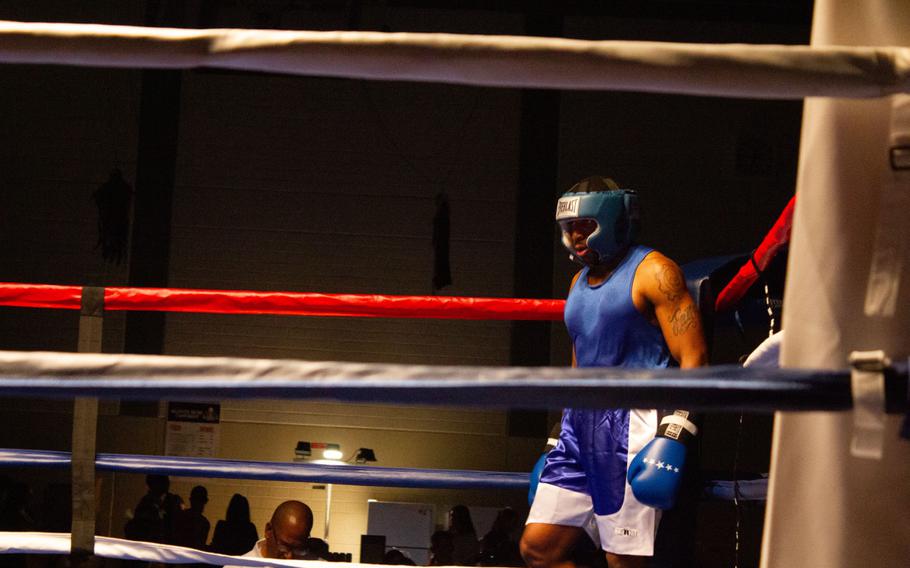 A U.S. Soldier participates in the U.S. Army Garrison Bavaria Halloween Invitational Boxing Championship at Tower Barracks, Grafenwoehr, Germany, Oct. 26, 2024. 