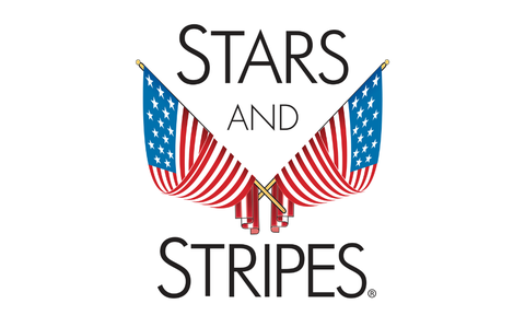 Photo Of Stars and Stripes logo with flag in center with words in black ink