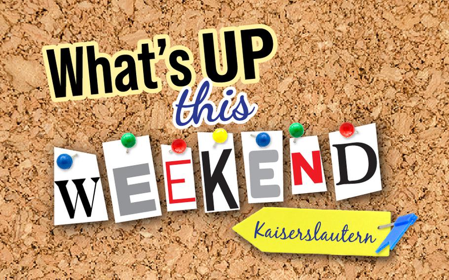 Words “What’s Up this weekend Kaiserslautern” on corkboard background